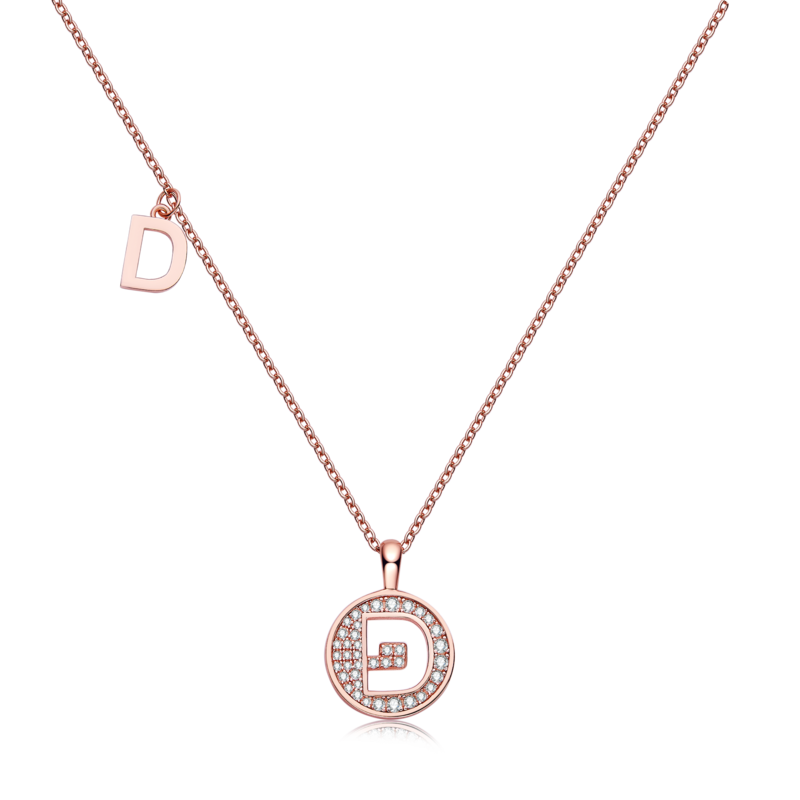 D pendant S925 silver plated rose gold Moissanite diamond light luxury letter necklace